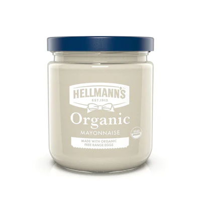Nuevo frasco reutilizable para mayonesa orgánica de Hellmann´s, en vidrio.