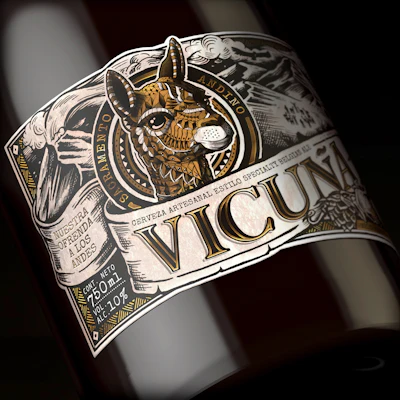 Etiqueta autoadhesiva para la botella de Vicuña Sacramento Andino.