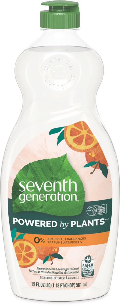 Esta tapa 100% de PCR para una línea de líquidos para lavar platos está hecha en gran parte de perchas de ropa de PP reciclado.