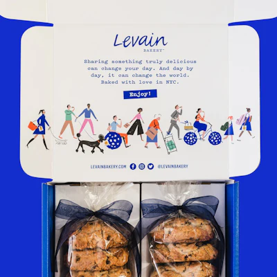 El empaque para comercio electrónico de Levain Bakery, ganador en los premios Pentawards 2021.