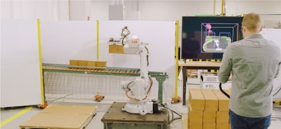 El sistema FreeMove de Veo Robotics es probado aquí con un robot ABB en una operación de paletizado.