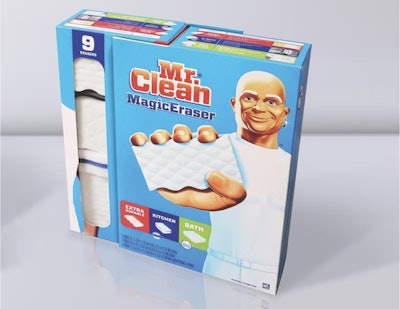 Al cambiar de un envase de PET a cajas de cartón reciclables, Mr. Clean redujo el uso de plástico en 482 toneladas por año en los empaques de Magic Eraser.