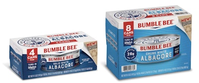 Bumble Bee ahora produce latas de atún de 5 y 7 onzas en multiempaques de cartón de 4 a 12 unidades.