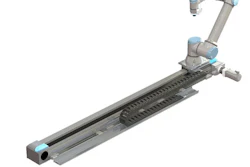 Con Festo Motion Control Package, se puede agregar un séptimo eje a un cobot de Universal Robot para una variedad de aplicaciones, incluida la paletización.