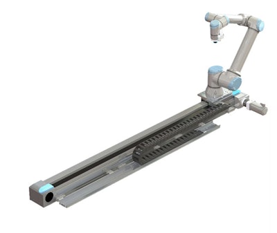 Con Festo Motion Control Package, se puede agregar un séptimo eje a un cobot de Universal Robot para una variedad de aplicaciones, incluida la paletización.