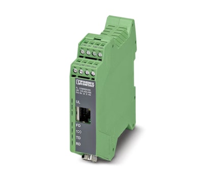 El FL ComServer UNI 232/422/485 de Phoenix Contact convierte una interfaz serial 232/422/485 heredada a Ethernet.