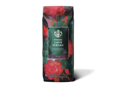 La bolsa para el café Starbucks Caffé Verona fue ilustrada por Abby McCartin y evoca la arquitectura e historia de la ciudad italiana de Verona.