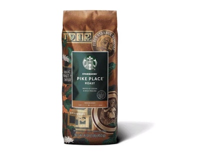 La bolsa para el café Starbucks Pike Place Roast, diseñada por Bridget Shilling, fue diseñada y nombrada en honor a la primera tienda de Starbucks, en Seattle.