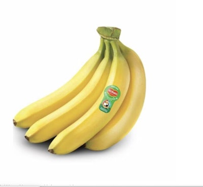 Sticker biocompostable en bananos de Del Monte.