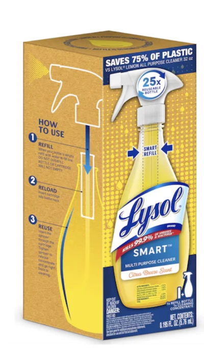 La botella de Lysol ha sido diseñada para ser reutilizada hasta 25 veces.