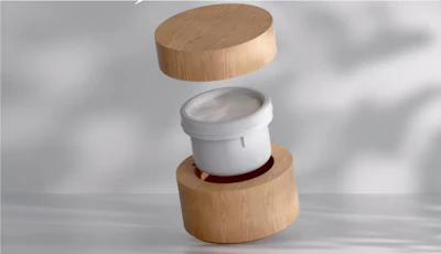 El P-Refill de Pujolasos es un contenedor de madera recargable para cosméticos.