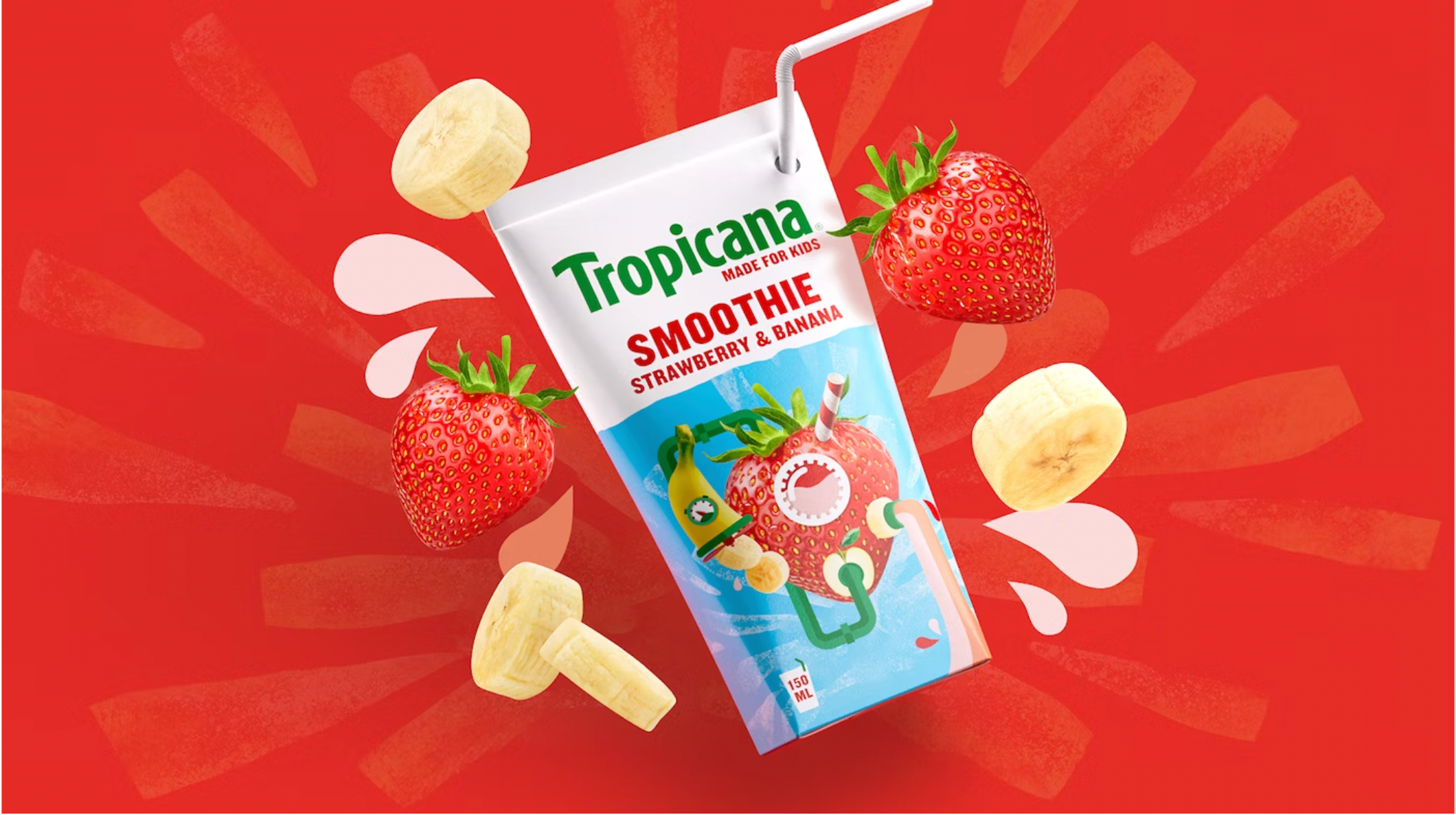 El empaque m&uacute;ltiple est&aacute; dise&ntilde;ado teniendo en cuenta el punto de vista de los padres. La marca confiable y la variedad de productos (batido para ni&ntilde;os, no jugo) residen en el empaque, ya que la mitad inferior puede quedar oculta en los refrigeradores minoristas que se encuentran en los estantes de las vitrinas refrigeradas.