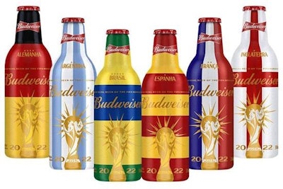 Edición limitada de botellas de aluminio para cerveza Budweiser. Ganadoras del premio WorldStar 2024 en la categoría Bebidas alcohólicas.
