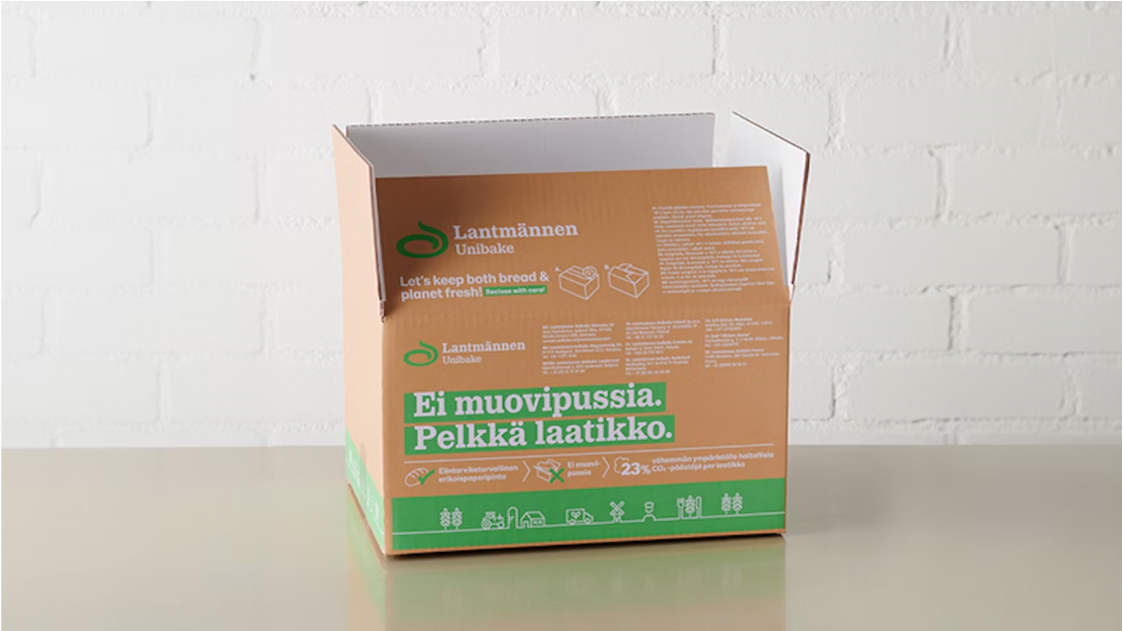 El nuevo embalaje de Lantm&auml;nnen Unibake elimina la bolsa de LDPE que conten&iacute;a las hogazas de pan congeladas dentro del envase de cart&oacute;n corrugado y, en su lugar, incorpora un papel de barrera en el interior de la caja que protege contra la grasa y la humedad.