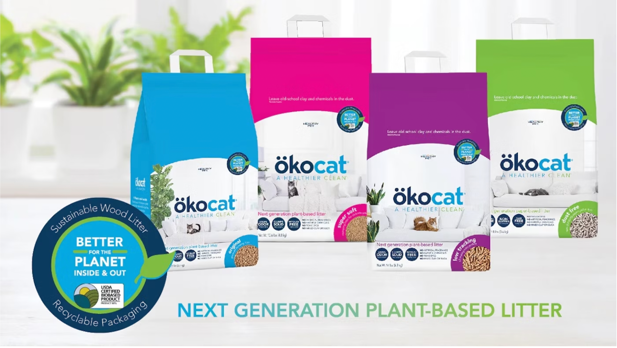 Nuevo empaque para la arena natural &ouml;kocat de Healthy Pet es una bolsa de papel de doble pared con un asa tambi&eacute;n de papel de m&uacute;ltiples envolturas que se pega entre las capas de la bolsa para mayor resistencia y durabilidad.