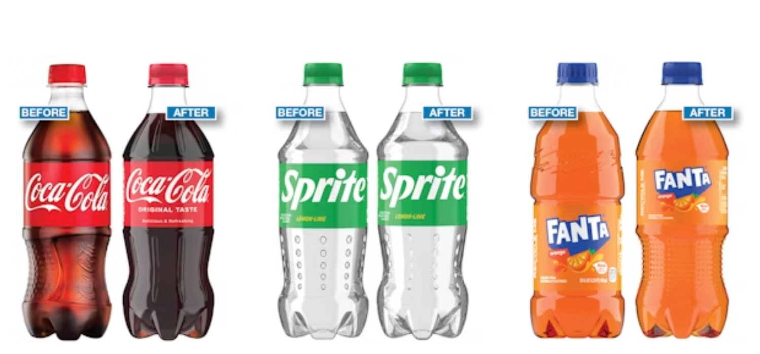 Todas las botellas peque&ntilde;as de PET de 12 oz, 16,9 oz y 20 oz se reducir&aacute;n de 21 ga 18,5 g para todas las marcas de gaseosas de The Coca-Cola Company, Minute Maid Refreshments y Minute Maid Aguas Frescas en Estados Unidos y Canad&aacute;.