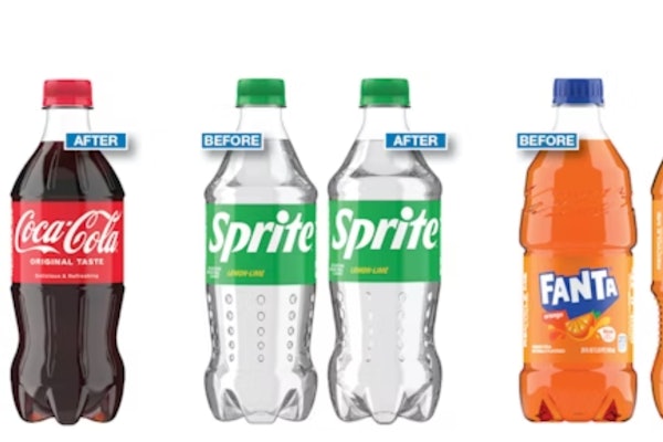 Todas las botellas pequeñas de PET de 12 oz, 16,9 oz y 20 oz se reducirán de 21 ga 18,5 g para todas las marcas de gaseosas de The Coca-Cola Company, Minute Maid Refreshments y Minute Maid Aguas Frescas en Estados Unidos y Canadá.