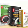 Aquí se muestran tres tamaños del innovador recipiente lleno por Club Coffee bajo la marca President's Choice.