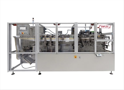 En EXPO PACK México 2024 Enflex de Volpak presentó la máquina HFFS Enflex 17 para producir pouches o bolsas planas. Esta máquina, en particular, ofrece la posibilidad de producir un sobre con forma de botella, añadiendo valor y practicidad al producto final.