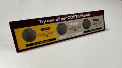 Cartón para COSTA Coffee plegado en una Highcon Beam con tecnología DART.