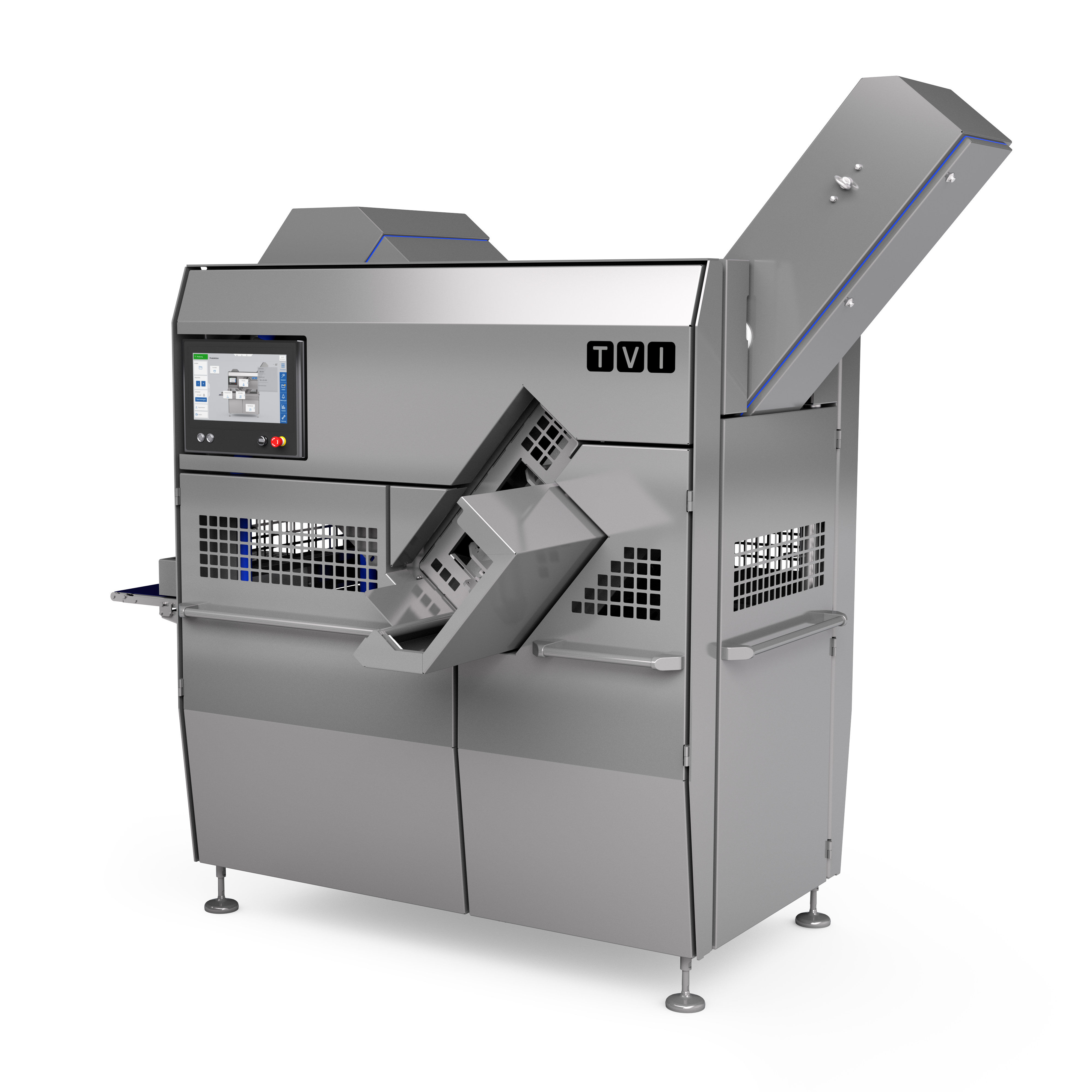 Porcionadora de carne TVI GMS 400 de MULTIVAC, ideal para cortes precisos y formados en 3D de productos c&aacute;rnicos.