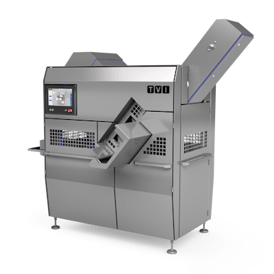 Porcionadora de carne TVI GMS 400 de MULTIVAC, ideal para cortes precisos y formados en 3D de productos cárnicos.