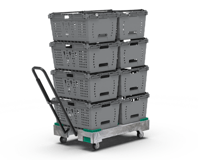 El sistema XpressPickup™ de ORBIS, que se exhibirá en EXPO PACK Guadalajara 2025, combina cajas reutilizables, plataforma rodante y carro versátil para agilizar la preparación de pedidos en tienda.