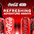 Coca-Cola Star Wars limited edition cans with dark side characters against red starry background