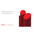 Avery Dennison 90th anniversary logo with red geometric cylinders