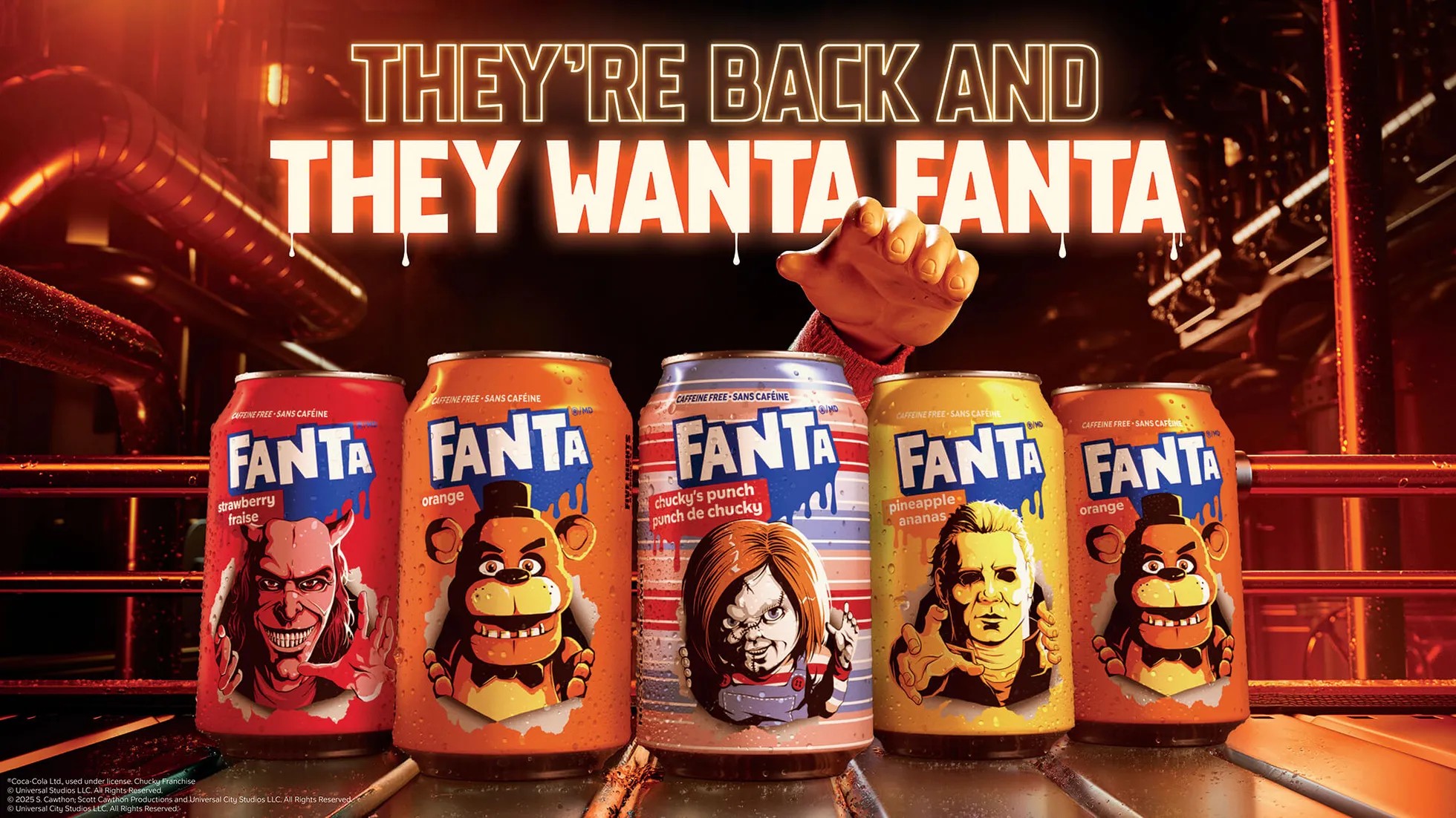 Chucky, Freddy Fazbear, The Grabber y Michael Myers dejan sus pel&iacute;culas para protagonizar la nueva campa&ntilde;a global de Fanta: &ldquo;They Wanta Fanta&rdquo;.