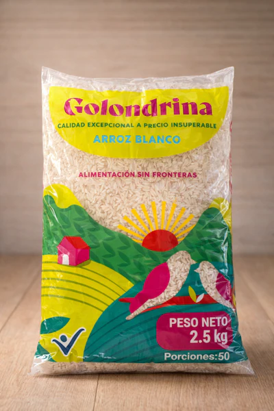 Arroz Golondrina emplea ilustración en lugar de fotografía: una decisión que reconfigura los códigos visuales del arroz en góndola.