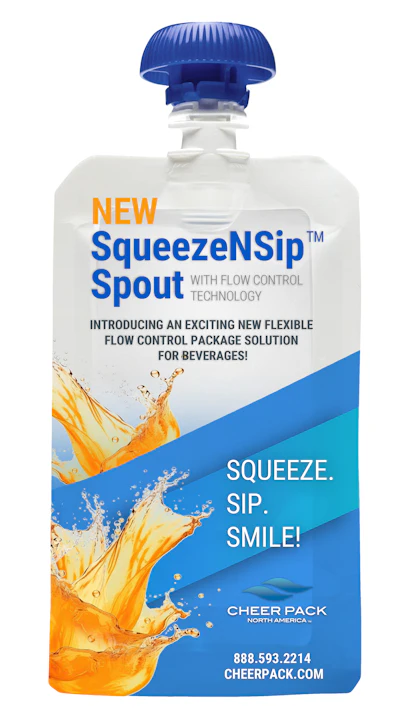 La boquilla SqueezeNSip de Cheer Pack North America incorpora válvula elastomérica de Aptar Closures, con cierre automático y corte limpio del flujo.