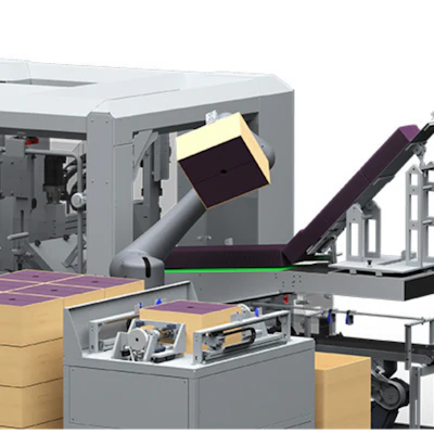 Industrial automated packaging system with conveyor belts and material handling equipment