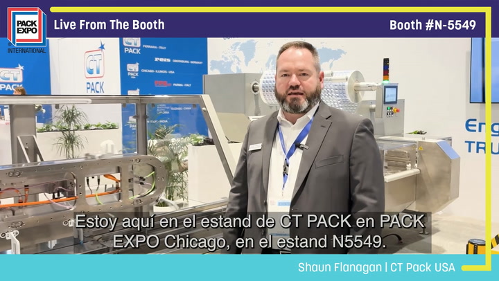 Shaun Flanagan from CT Pack USA presents at PACK EXPO Chicago booth N-5549