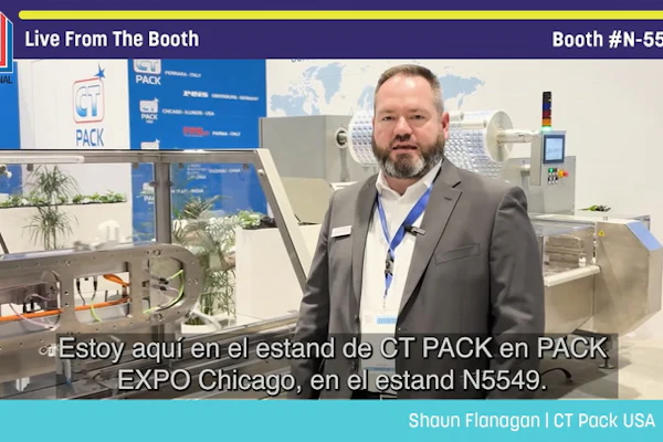 Shaun Flanagan from CT Pack USA presents at PACK EXPO Chicago booth N-5549
