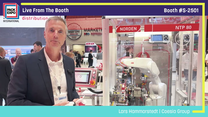 Lars Hammorstedt from Coesia Group presents live from PACK EXPO booth #S-2501 featuring Norden NTP 80 packaging machinery