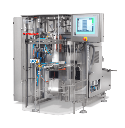Industrial pharmaceutical capsule filling machine with control panel and blue pneumatic tubing system