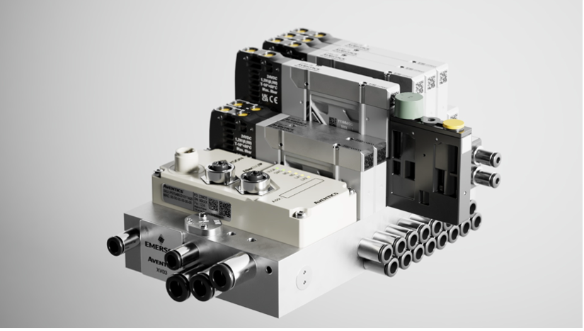 Industrial pneumatic valve assembly with solenoid controls and manifold components in isometric view