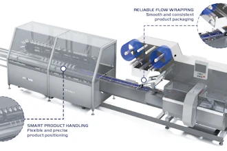 Industrial flow wrapping machine with smart product handling and reliable packaging system for automated product wrapping.