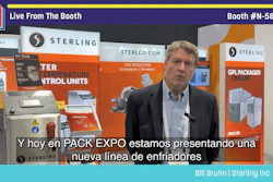 Bill Bruhn from Sterling Inc presents new chiller product line at Pack Expo booth N-5864