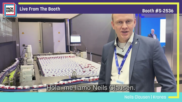 Neils Clausen from Krones speaks live from Pack Expo booth S-2536, demonstrating packaging equipment