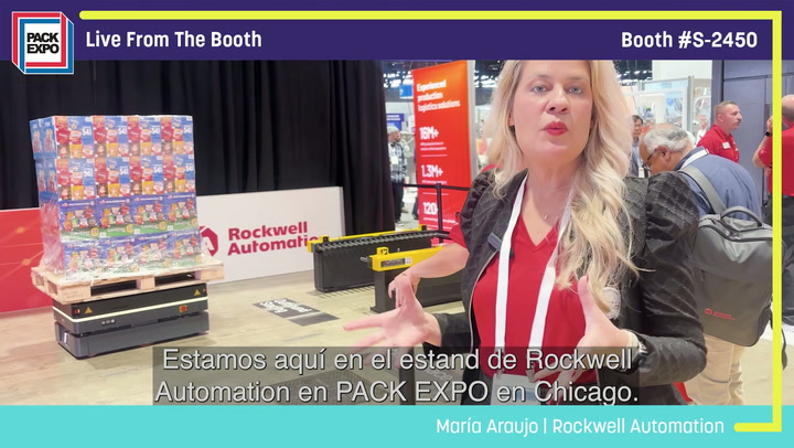 Woman presenter at Rockwell Automation booth during Pack Expo Chicago trade show demonstration