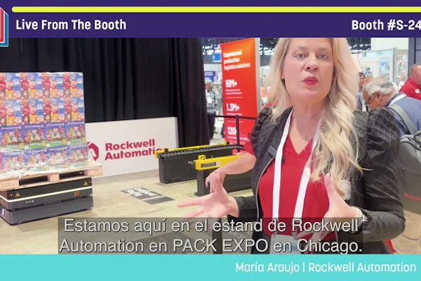 Woman presenter at Rockwell Automation booth during Pack Expo Chicago trade show demonstration