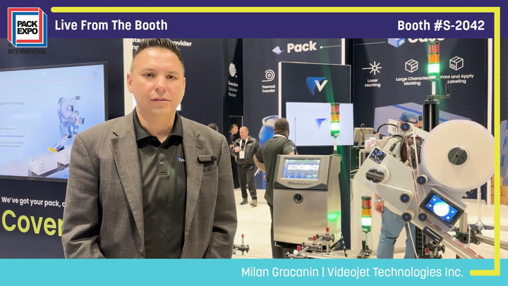 Milan Grocannin from Videojet Technologies presents packaging automation equipment at Pack Expo booth S-2042