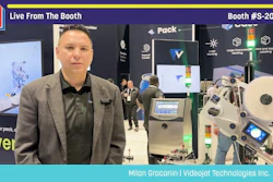 Milan Grocannin from Videojet Technologies presents packaging automation equipment at Pack Expo booth S-2042